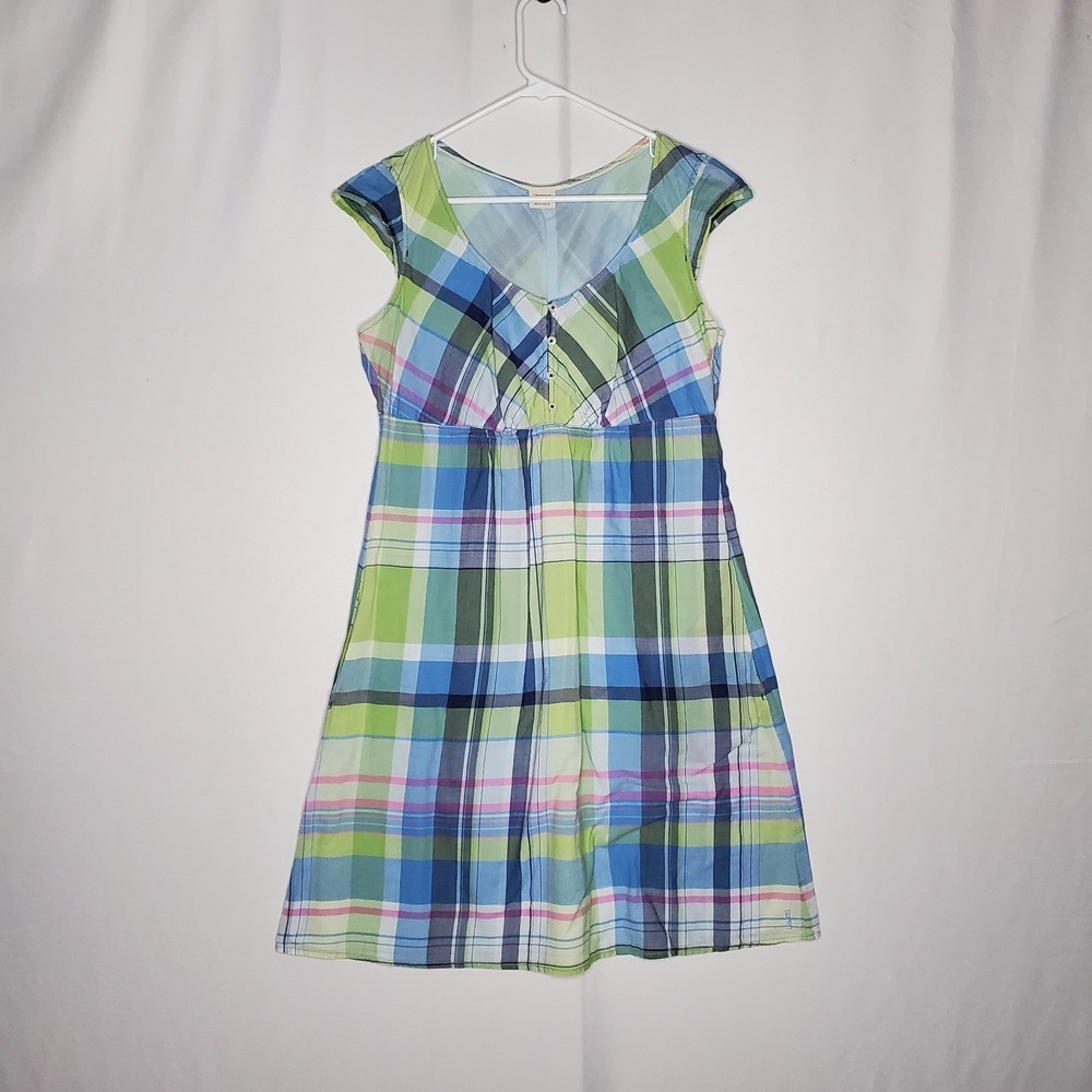 Espirit Dress 10 Blue Plaid Empire‎ Cap Sleeve Farmhouse Country Cowgirl Preppy